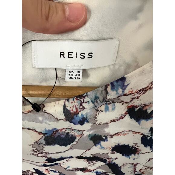 Reiss Annah Tiered Abstract Floral Watercolor Cap Sleeve A-Line Dress Size 6 - Picture 11 of 11